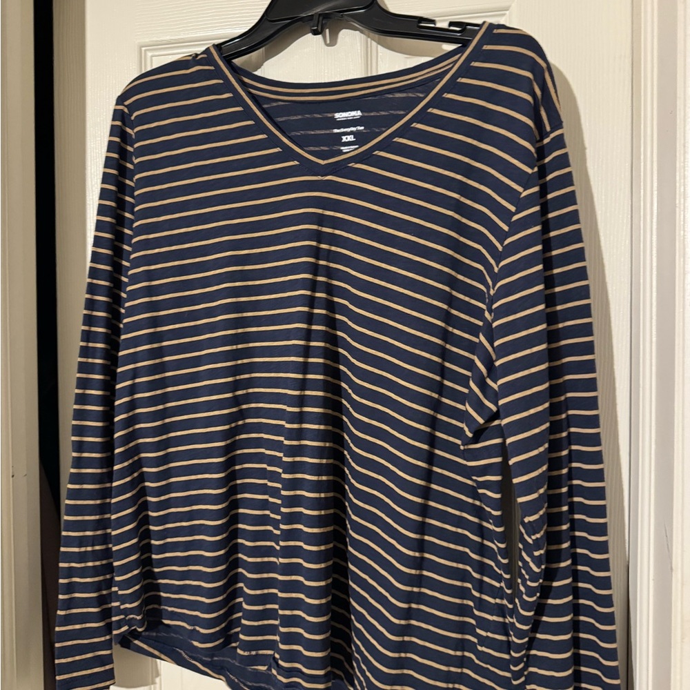 Sonoma Navy and Tan Striped Long Sleeve Tee